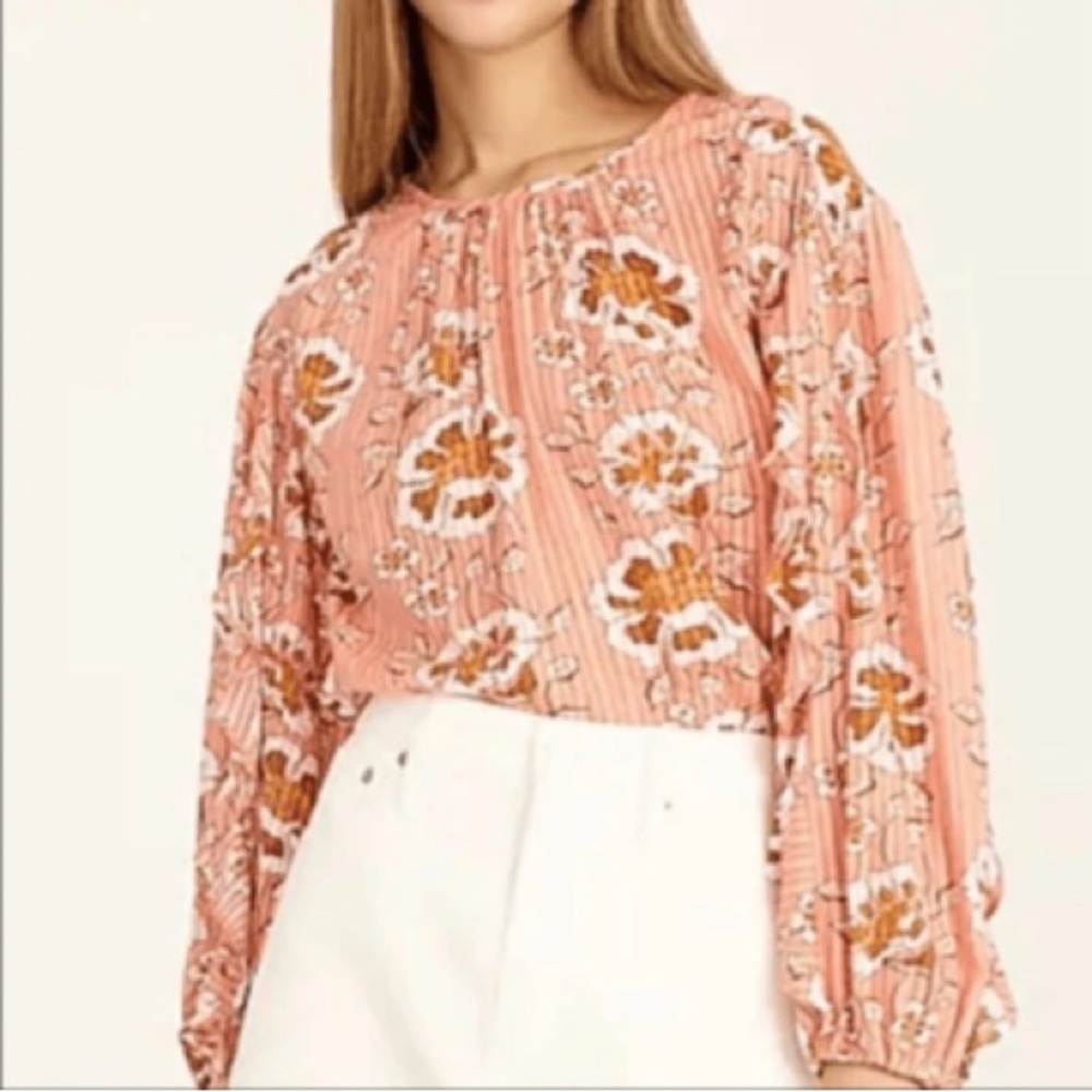 J. Crew / Ruffle-sleeve top in climbing floral coral pink blouse S - Picture 4 of 7